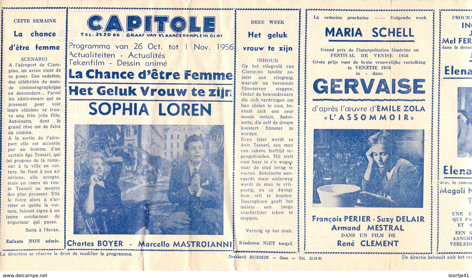 Ciné  Bioscoop Programma Cinema Capitole - Savoy - Select - Eldorado - Gent - Film La Chance D'etre Femme - Sophia Loren - Publicité Cinématographique