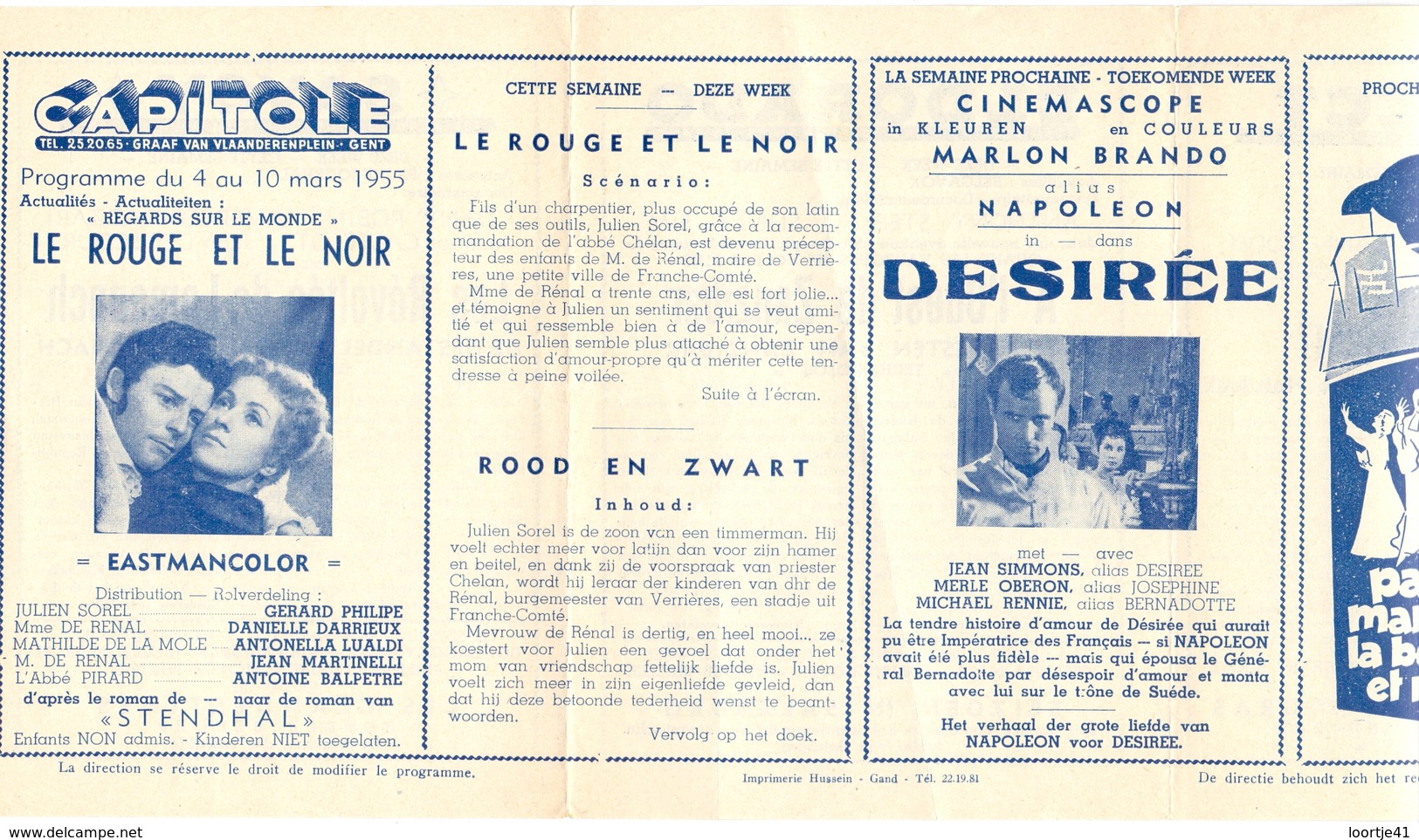 Ciné  Bioscoop Programma Cinema Capitole - Savoy - Select - Eldorado - Gent - Film Le Rouge Et Le Noir - 1955 - Publicité Cinématographique