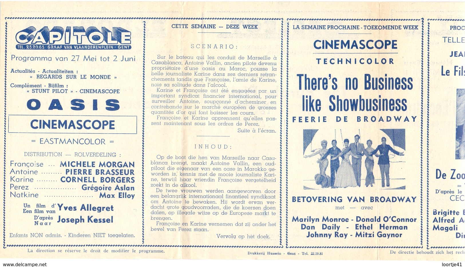 Ciné  Bioscoop Programma Cinema Capitole - Savoy - Select - Eldorado - Gent - Film Oasis - 1955 - Publicité Cinématographique