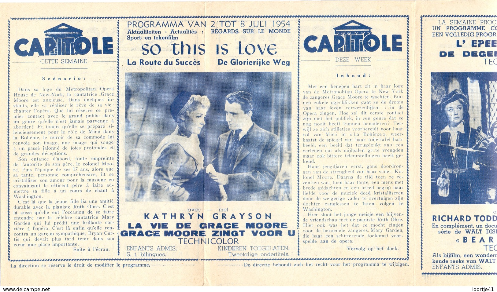 Ciné  Bioscoop Programma Cinema Capitole - Savoy - Select - Eldorado - Gent - Film So This Is Love - 1954 - Publicidad