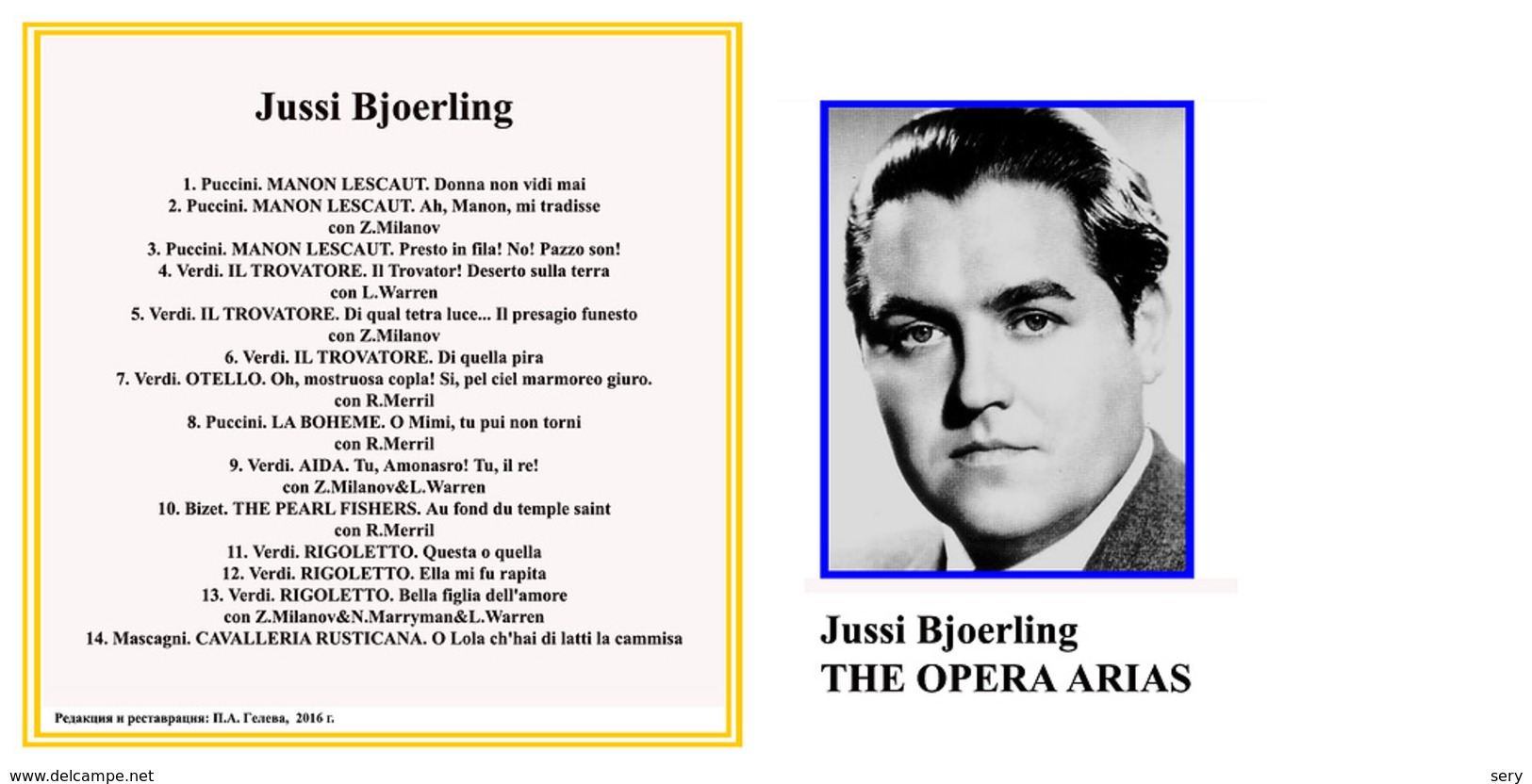 Superlimited Edition CD Jussi Bjoerling. THE OPERA ARIAS - Opéra & Opérette