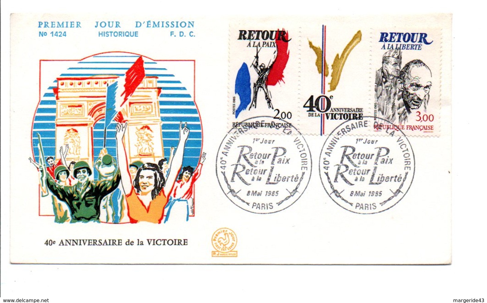 1985 DOCUMENT FDC 40 ANS VICTOIRE - 1980-1989