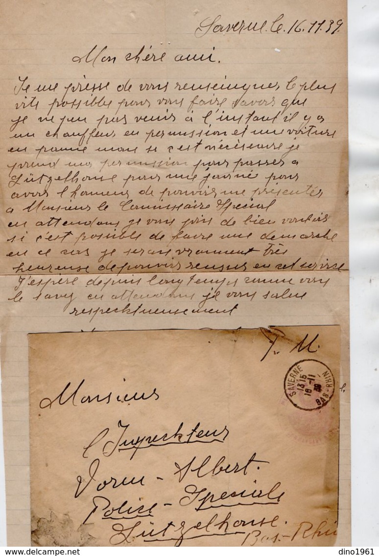 VP14.251 - Lettre En Franchise Militaire - Groupe De Subdivision De STRASBOURG à SAVERNE Pour Mr DORME à LUTZELHOUSE - Guerre De 1939-45