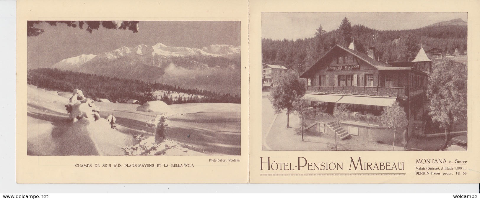 OLD BROCHURE - LEAFLET - FOLDER -   SWITZERLAND -     HOTEL PENSION MIRABEAU - MONTANA - 14 X 11 CM - Dépliants Touristiques