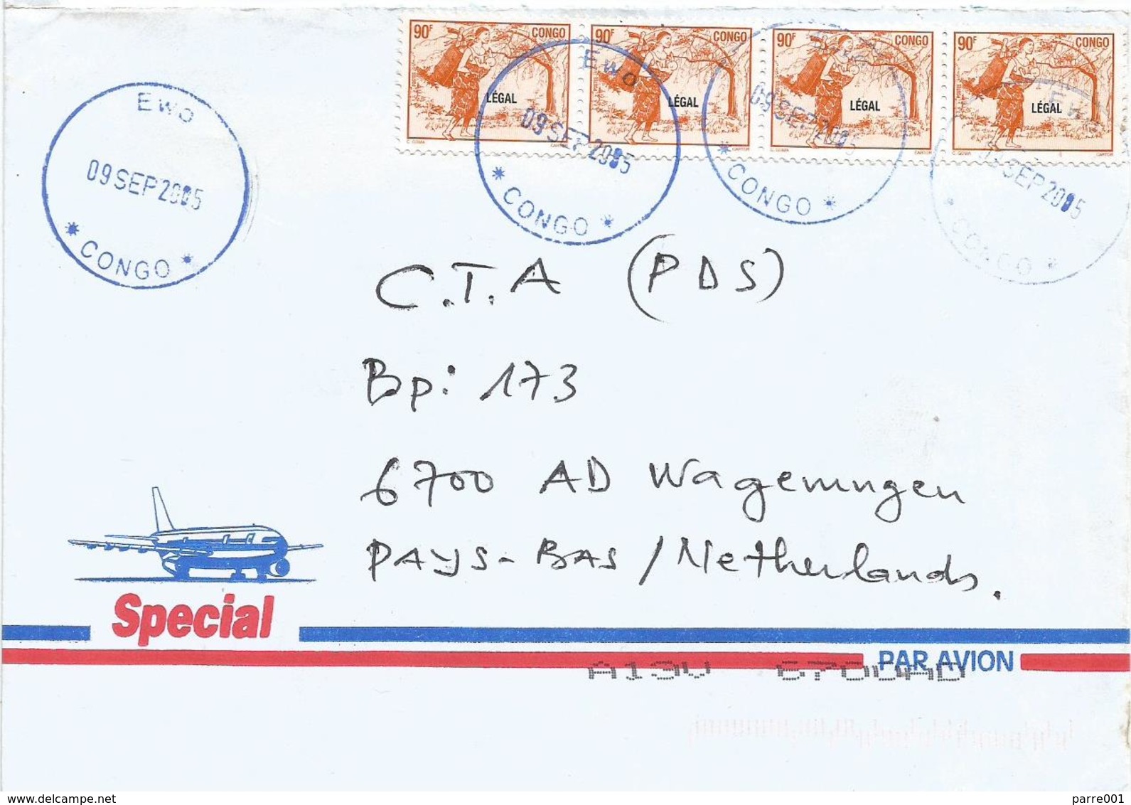 Congo 2005 Ewo Legal Overprint 90f CONGO Right Upper Corner Michel 1563 Cover - Afgestempeld