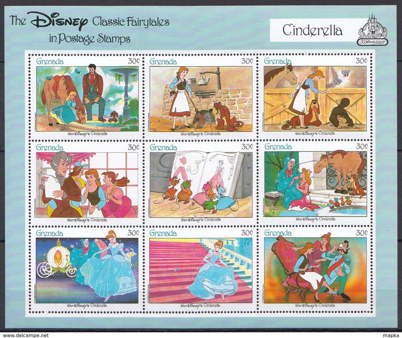 D312 GRENADA THE DISNEY CLASSIC FAIRYTALES IN POSTAGE STAMPS CINDERELLA 1KB MNH - Disney