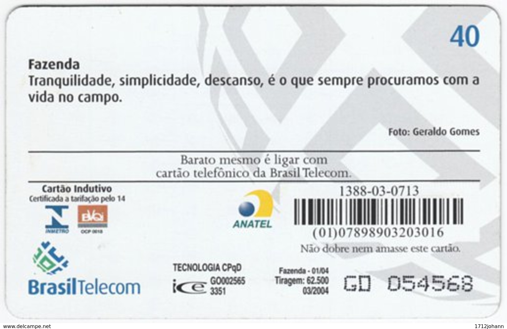 BRASIL G-800 Magnetic BrasilTelecom - Used - Brasilien