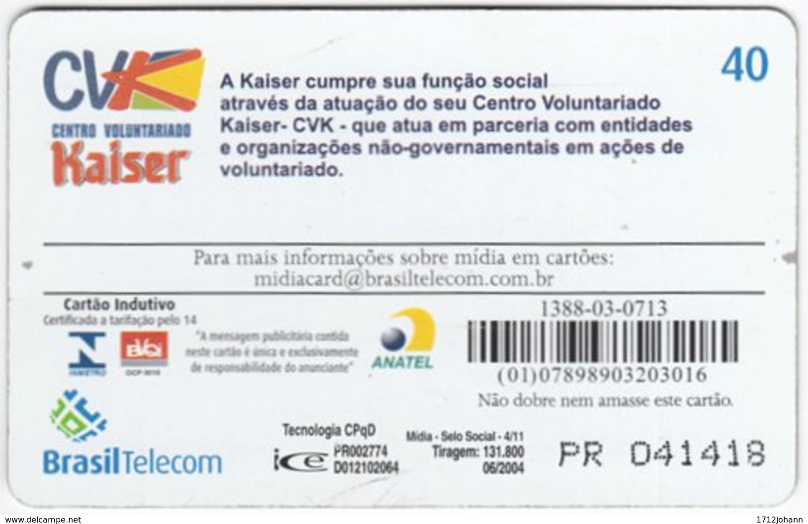 BRASIL G-804 Magnetic BrasilTelecom - Used - Brasilien