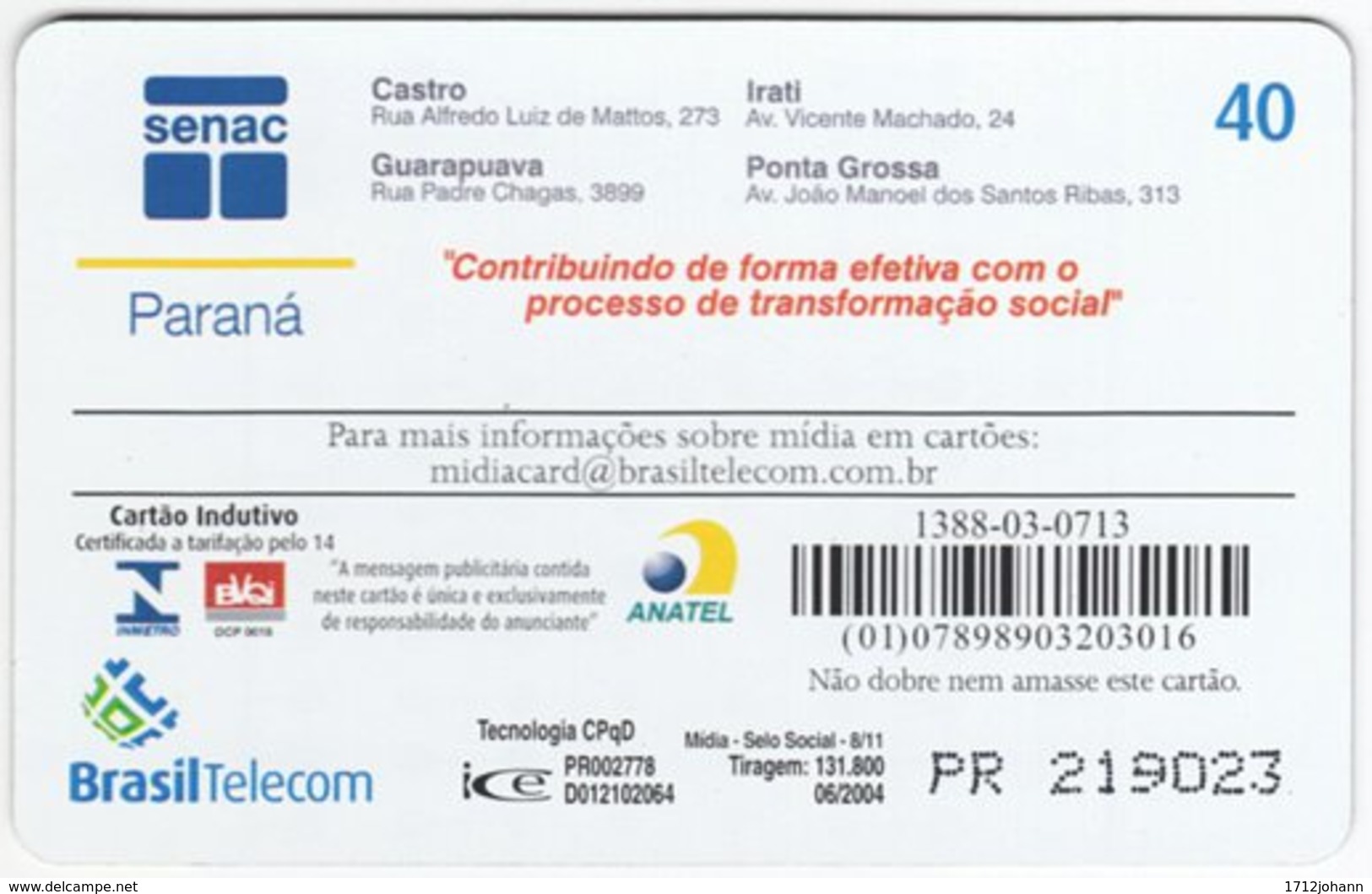 BRASIL G-808 Magnetic BrasilTelecom - Used - Brasilien