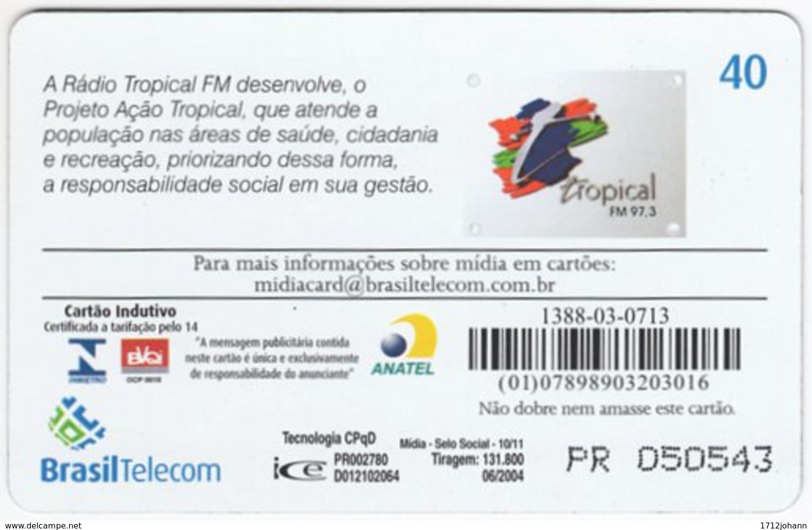 BRASIL G-810 Magnetic BrasilTelecom - Used - Brasilien
