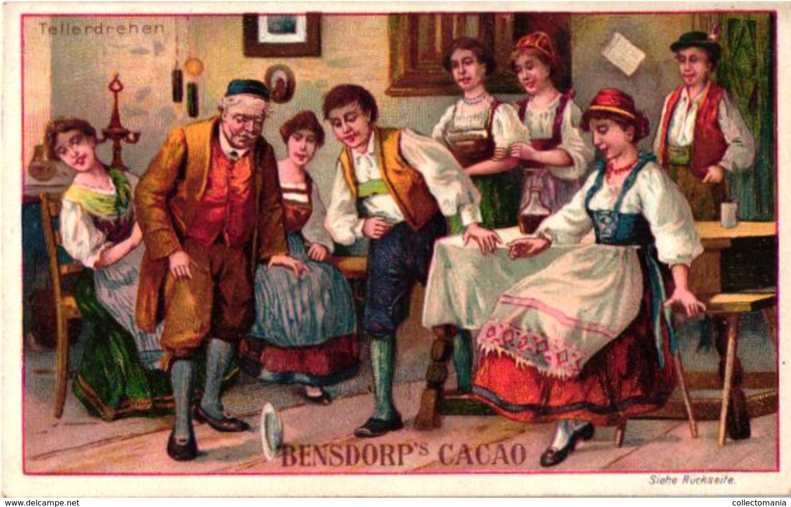 6 cards set lltho c1900 chocolate Bensdorp 7x11cm, party games GEZELLSCHAFTSSPIELE Very Good edited voor  Duitstaligen