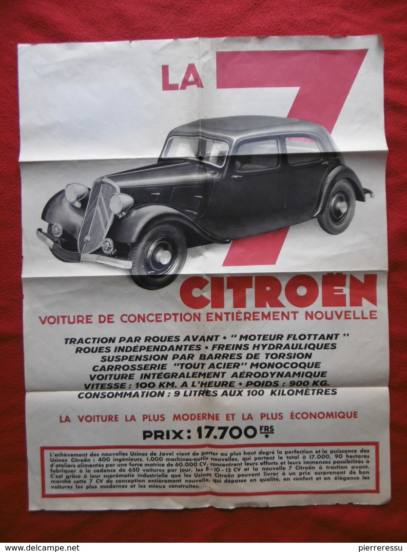 AUTOMOBILE CITROEN TRACTION AVANT 7 VOITURE DE CONCEPTION 65 X 50 Cm  AFFICHE Recto Verso - Afiches