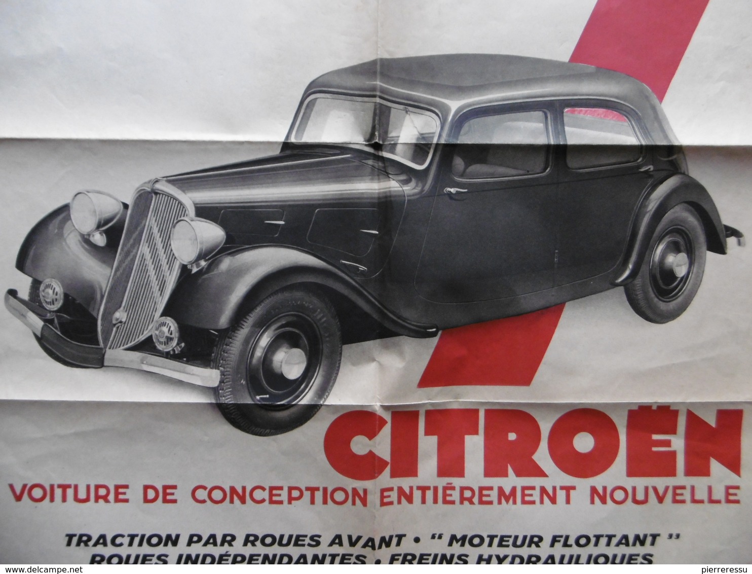 AUTOMOBILE CITROEN TRACTION AVANT 7 VOITURE DE CONCEPTION 65 X 50 Cm  AFFICHE Recto Verso - Afiches