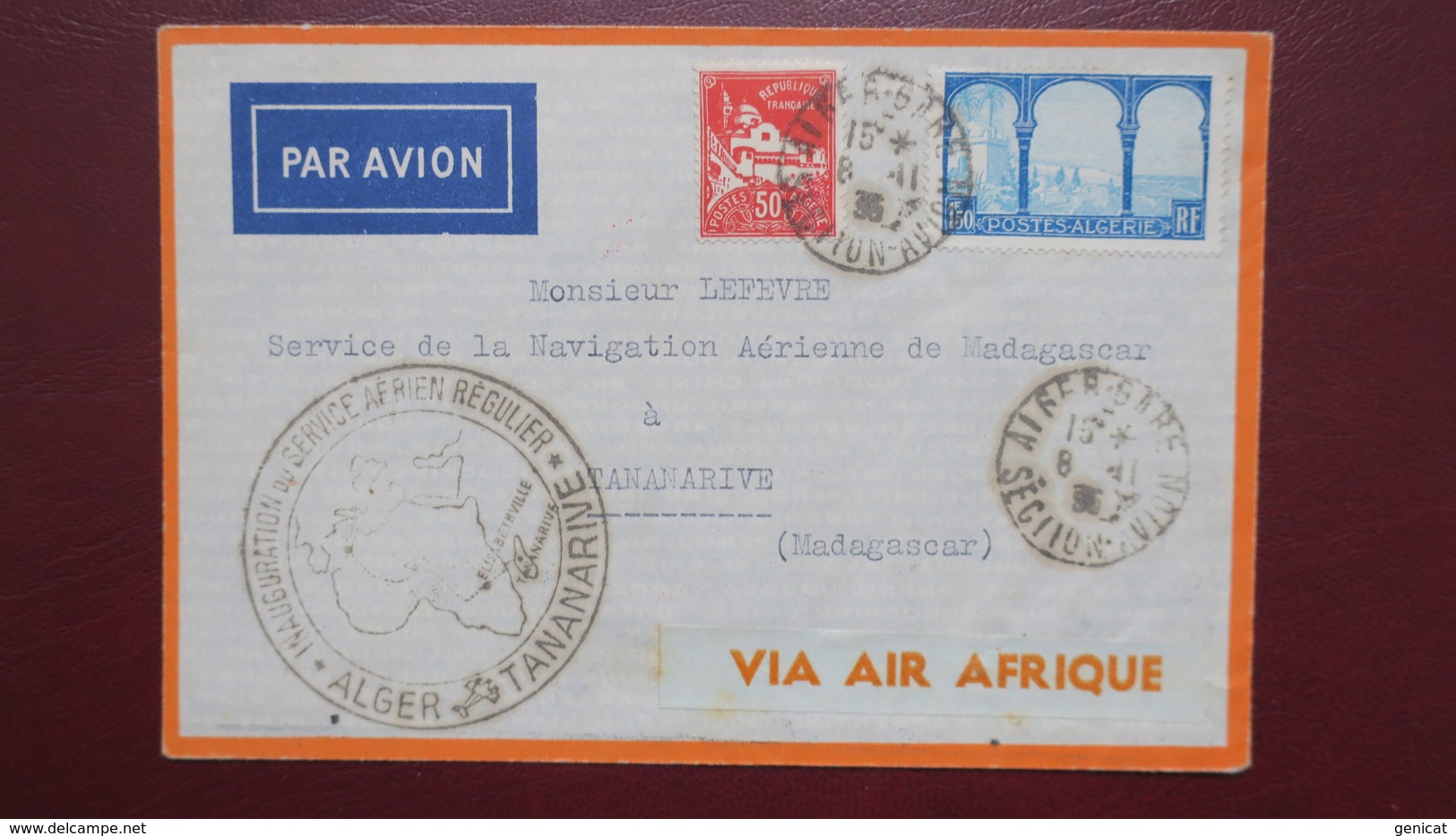 Algerie Lettre Inauguration Service Aérien Regulier  Alger Tananarive Madagascar Novembre 1935 - Covers & Documents