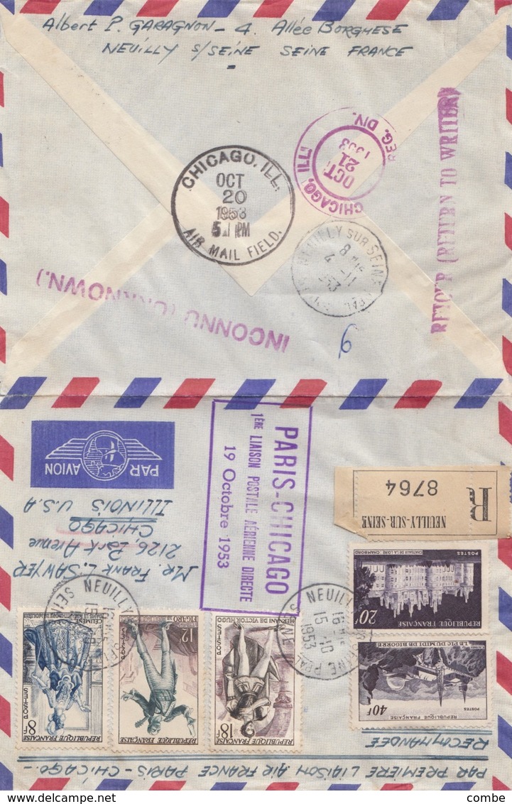 LETTRE.   PREMIER VOL  PARIS CHICAGO AIR FRANCE 1953 - 1960-.... Lettres & Documents