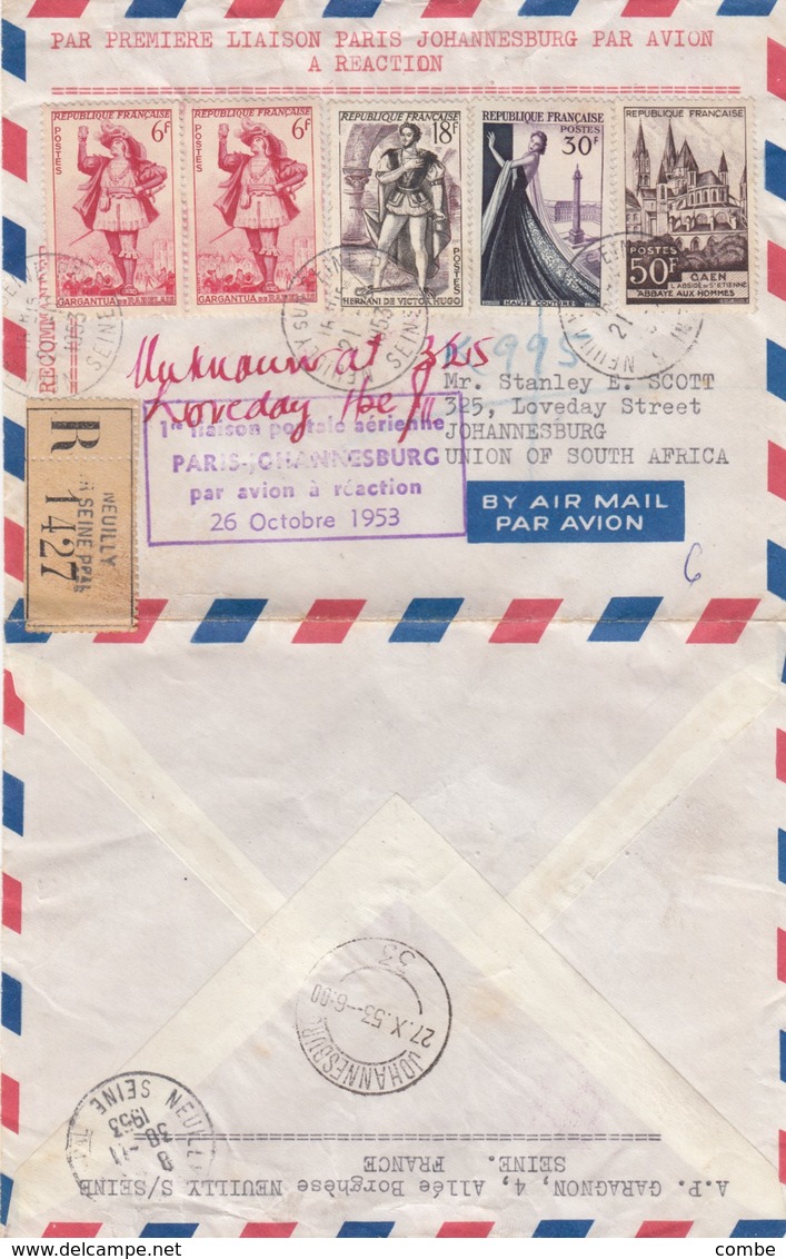 LETTRE.   PREMIER VOL  PARIS JOHANNESBURG PAR AVION A REACTION 1953 - 1960-.... Lettres & Documents