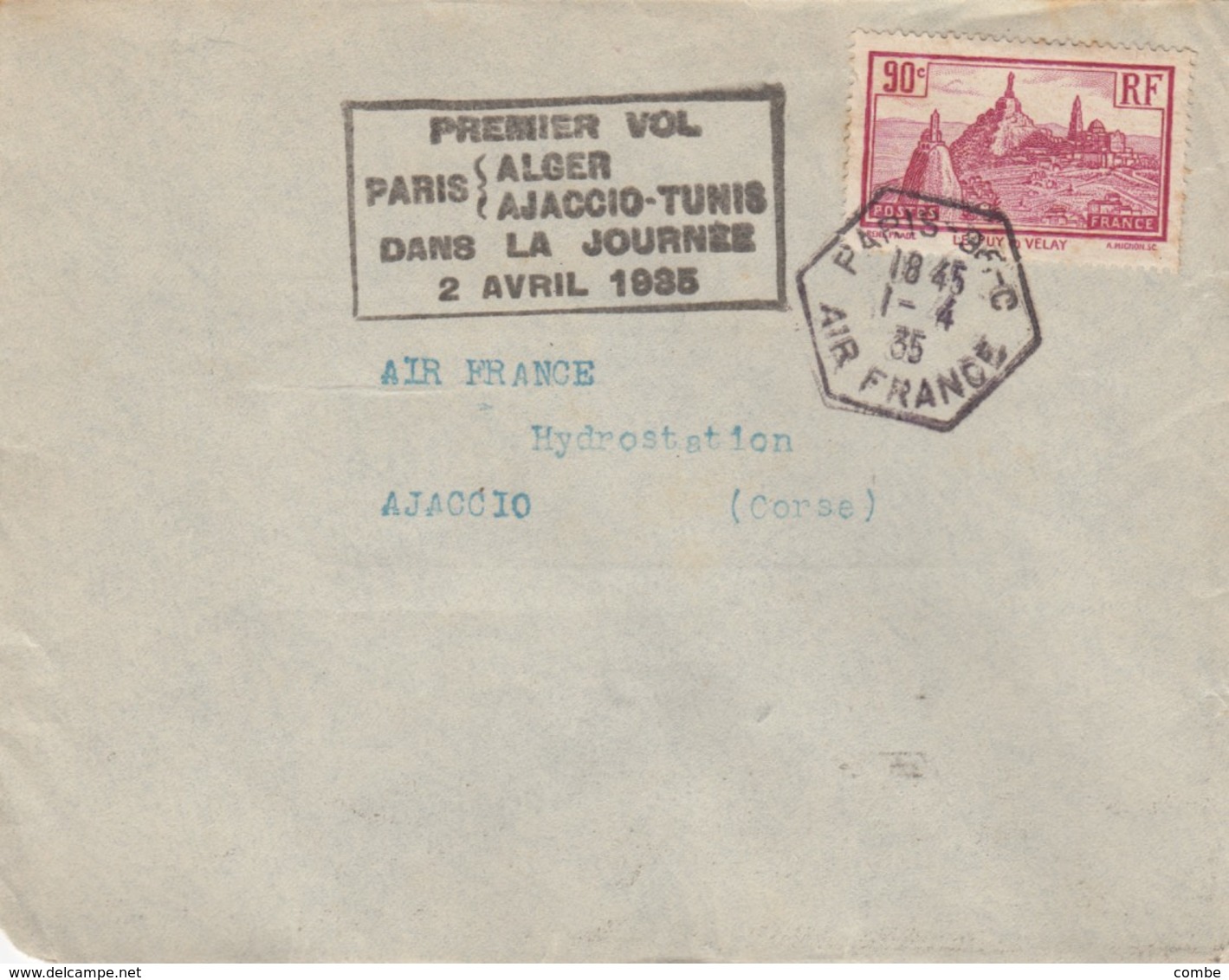 LETTRE.  1935. PREMIER VOL PARIS ALGER AJACCIO TUNIS PARIS AIR FRANCE - 1960-.... Lettres & Documents