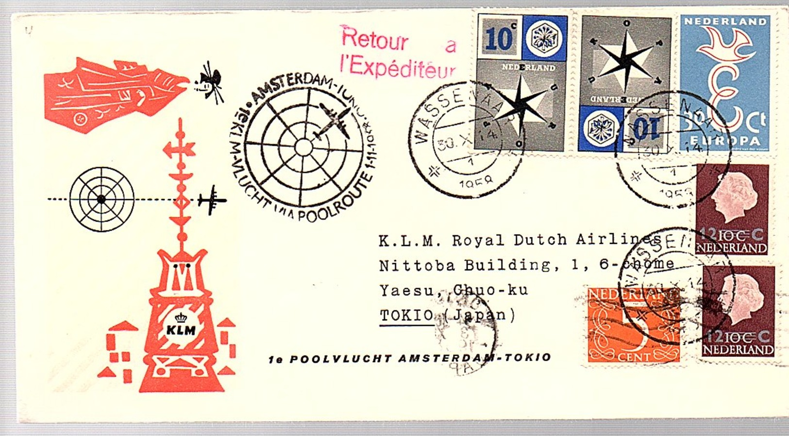 Great Franking Europa 1958 1st Flight Wassenaar > Amsterdam > Tokyo Japan (EA-3) - Brieven En Documenten