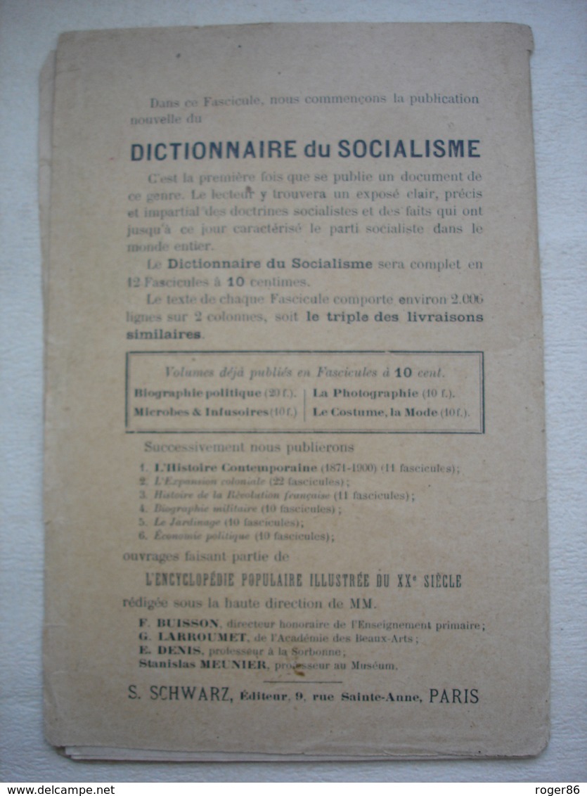 Premier Fascicule DICTIONNAIRE DU SOCIALISME Daté 1900 - Documents Historiques