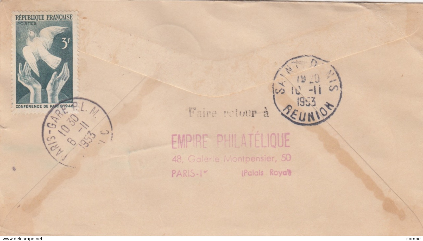 LETTRE.  1953. PREMIER VOL PARIS MAURICE. TIMBRE AU VERSO - First Flight Covers