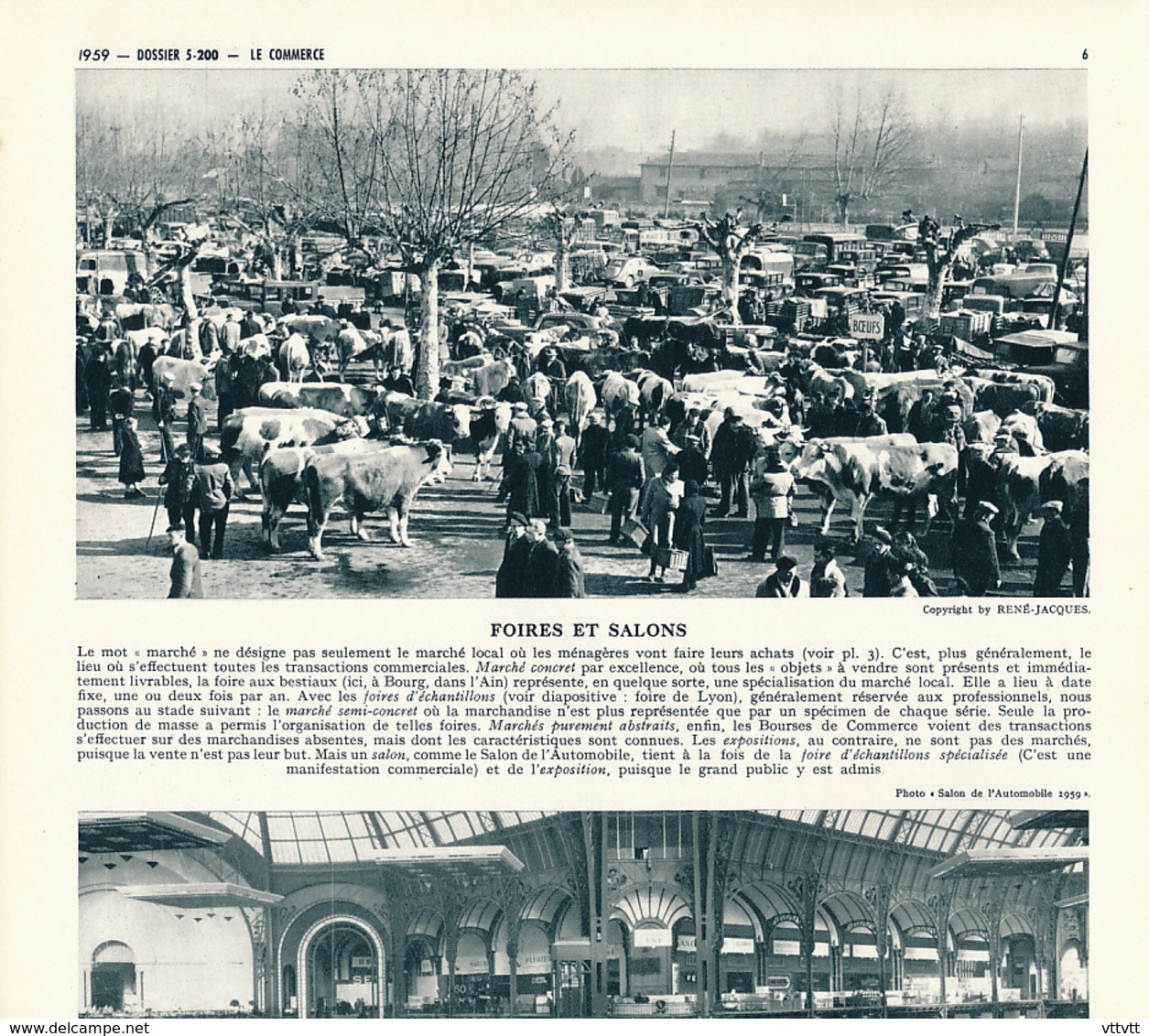 Photo (1959) : Marché Aux Bestiaux à Bourg (Ain), Salon De L'Automobile, Paris, Légende, 3 Scans - Collections