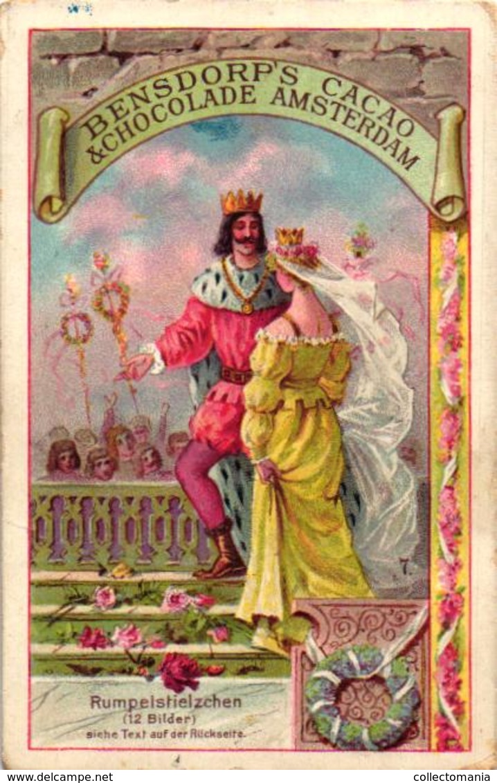 12 cards c1888 Cacao Bensdorp's RUMPELstielzchen Repesteeltje  fairy tale  sprookje, voor duitstaligen - komplete reeks