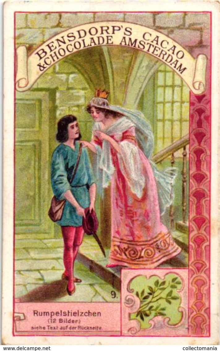 12 cards c1888 Cacao Bensdorp's RUMPELstielzchen Repesteeltje  fairy tale  sprookje, voor duitstaligen - komplete reeks