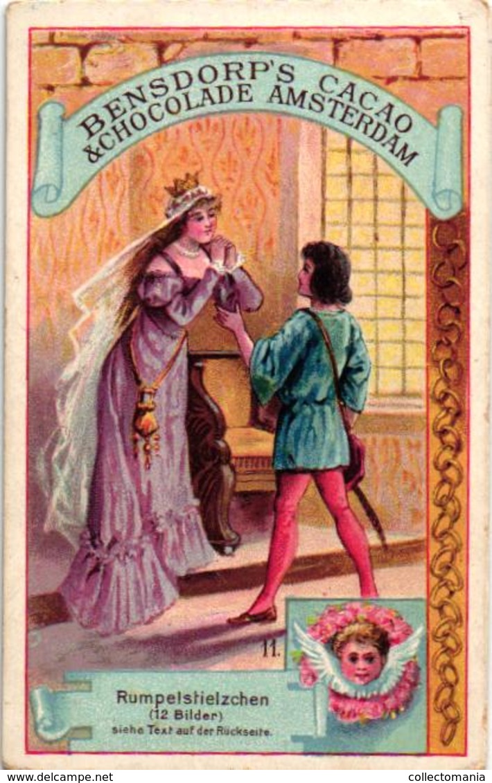 12 cards c1888 Cacao Bensdorp's RUMPELstielzchen Repesteeltje  fairy tale  sprookje, voor duitstaligen - komplete reeks