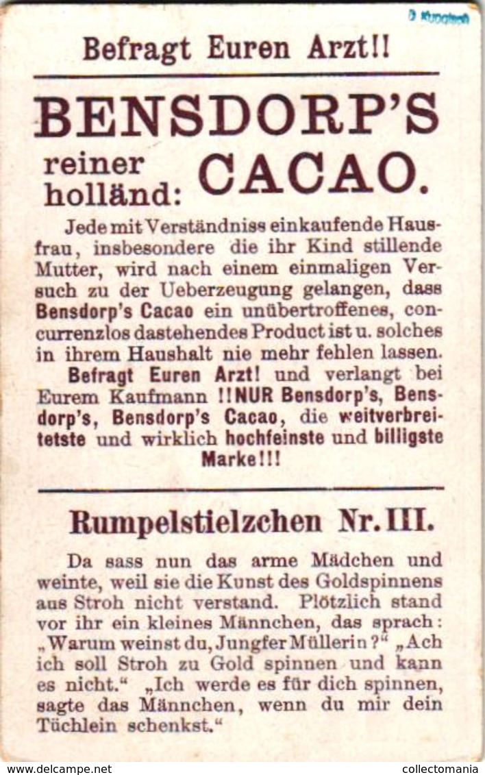 12 cards c1888 Cacao Bensdorp's RUMPELstielzchen Repesteeltje  fairy tale  sprookje, voor duitstaligen - komplete reeks