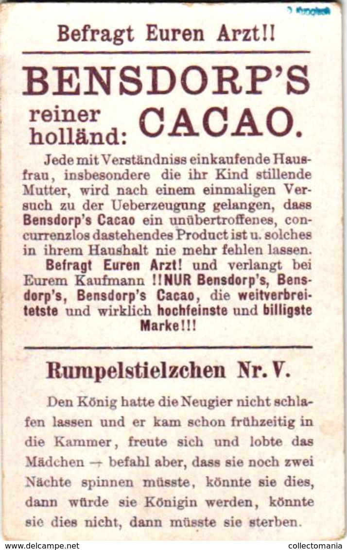 12 cards c1888 Cacao Bensdorp's RUMPELstielzchen Repesteeltje  fairy tale  sprookje, voor duitstaligen - komplete reeks