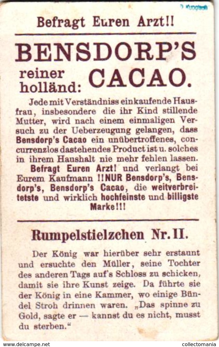 12 cards c1888 Cacao Bensdorp's RUMPELstielzchen Repesteeltje  fairy tale  sprookje, voor duitstaligen - komplete reeks