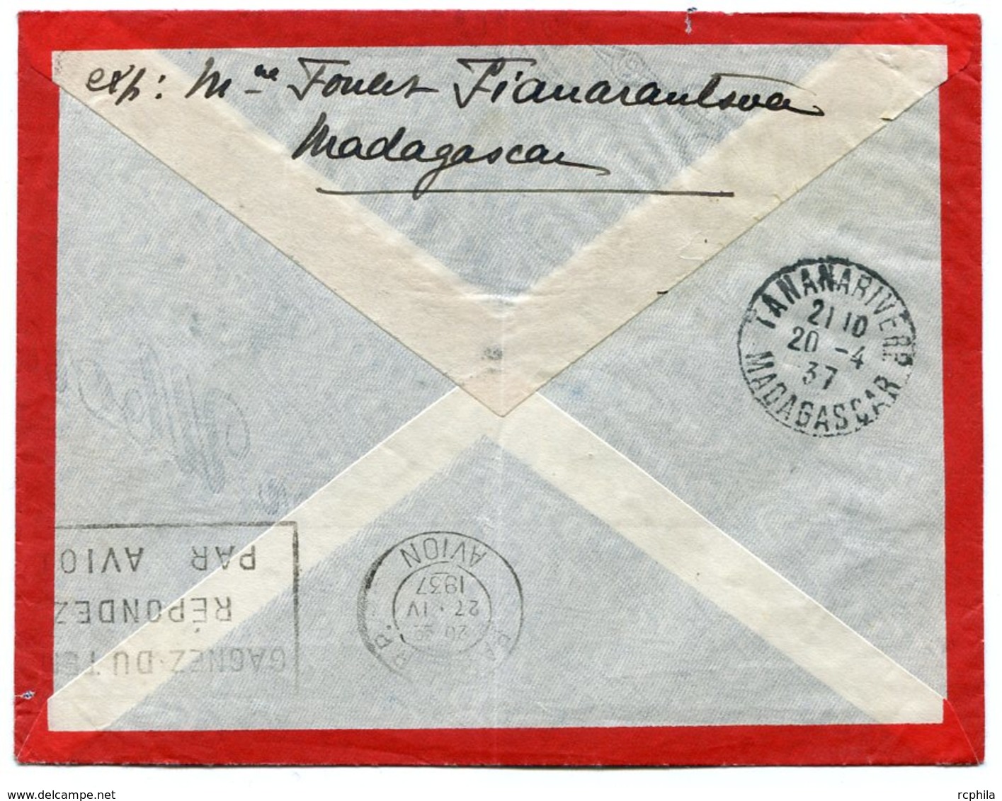 RC 11279 MADAGASCAR 1937 ENTIER POSTAL LETTRE POUR LE MANS FRANCE - Briefe U. Dokumente