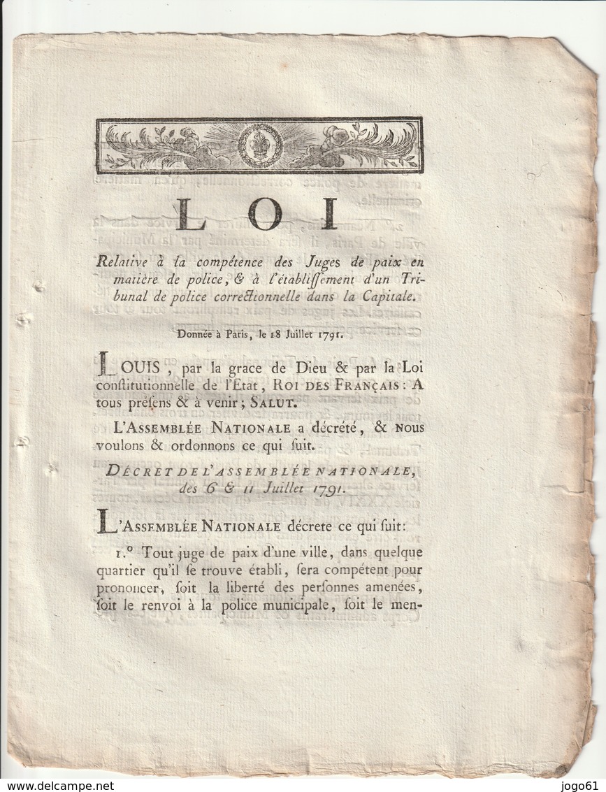Loi Relativeà La Compétence Des Juges De Paix En Matière De Police... - Décrets & Lois