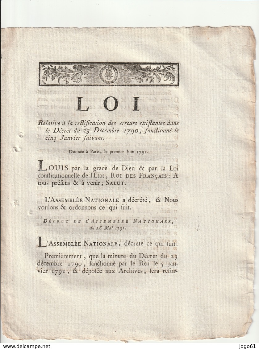 Loi Relative à La Rectification Des Erreurs... - Décrets & Lois