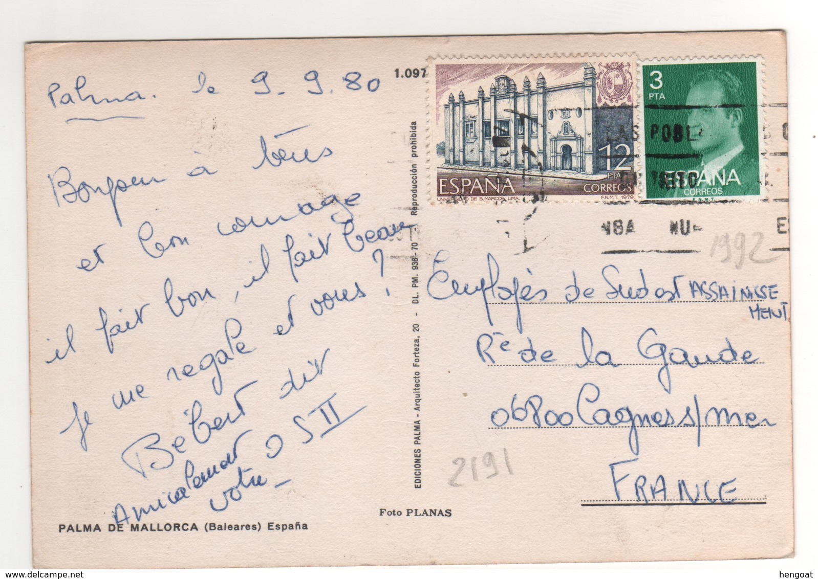 Timbre , Stamp Yvert N° 1992 , 2191 Sur CP , Carte , Postcard Du 09/09/1980 Pour La France - Lettres & Documents