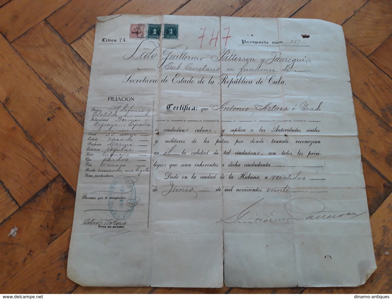 1921 Cuba Passport Passeport For Travel To Spain Signed By Sub Secretary Of State Revenue Timbres Fiscal - Documents Historiques