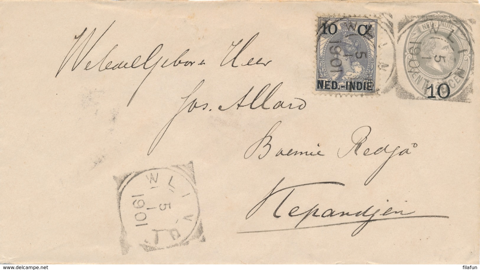 Nederlands Indië - 1901 - 10 Op 12,5 Cent Willem III, Envelop G10 Van VK WLINGI Naar Langstempel KEPANDJEN - Indes Néerlandaises