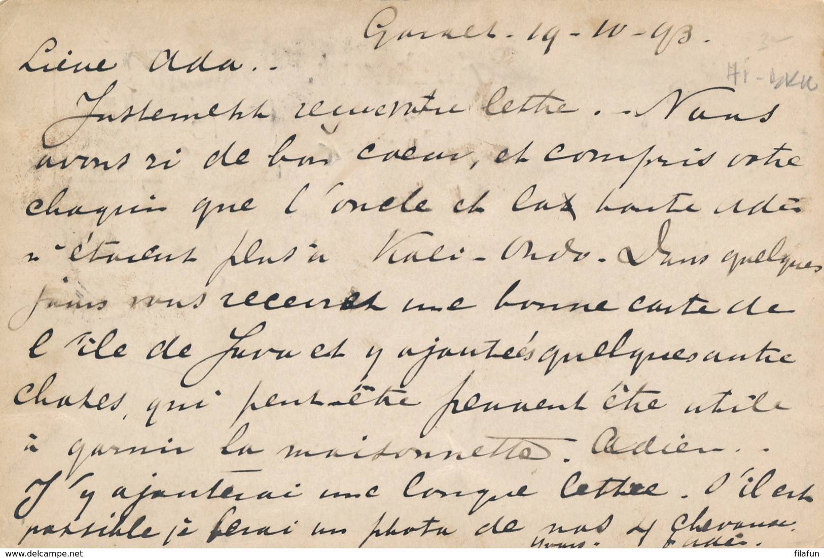 Nederlands Indië - 1893 - 5 Cent Cijfer, Briefkaart G10 Van Langstempel RANTJA EKEK Via VK Garoet Naar Soerabaja - Niederländisch-Indien