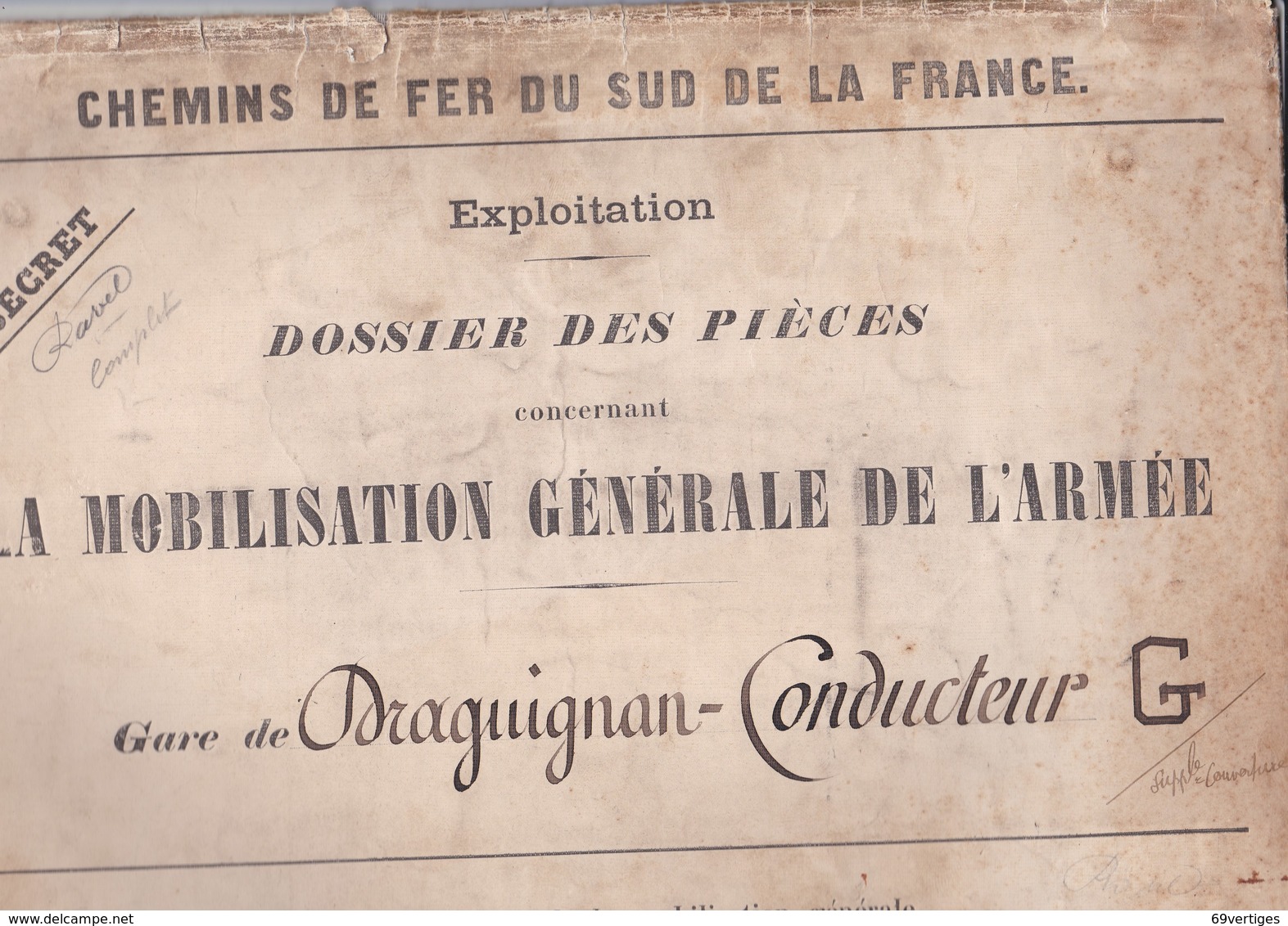 CHEMIN DE FER DU SUD DE LA FRANCE, Enveloppe De Transport De Pièces "Secret", Gare De Draguignan - Documents