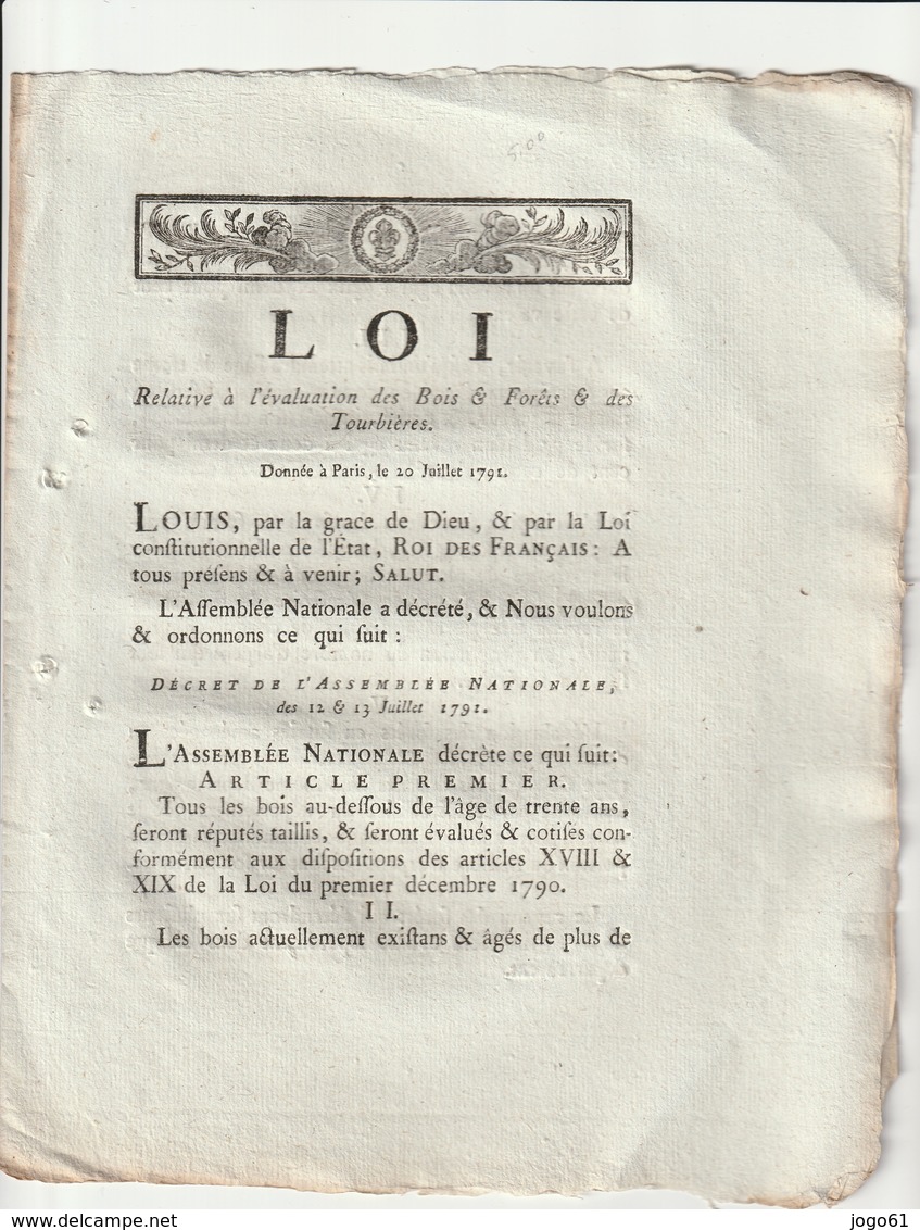 Loi Relative A L'évaluation Des Bois, Forêts Et Tourbières. - Décrets & Lois