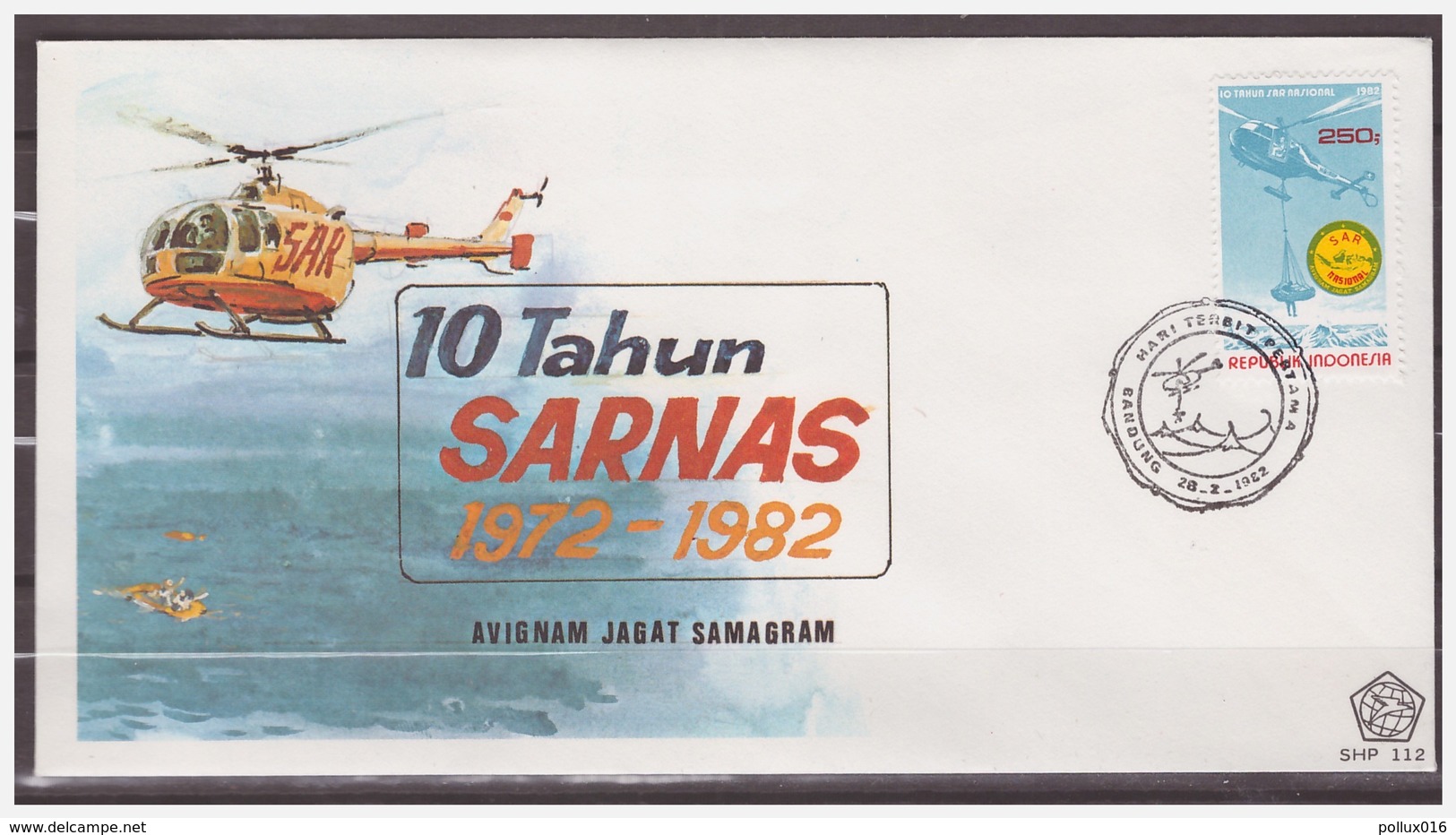 Indonesia 1982 FDC 112 10 Yaer Search And Rescue Helicopter - Indonesia