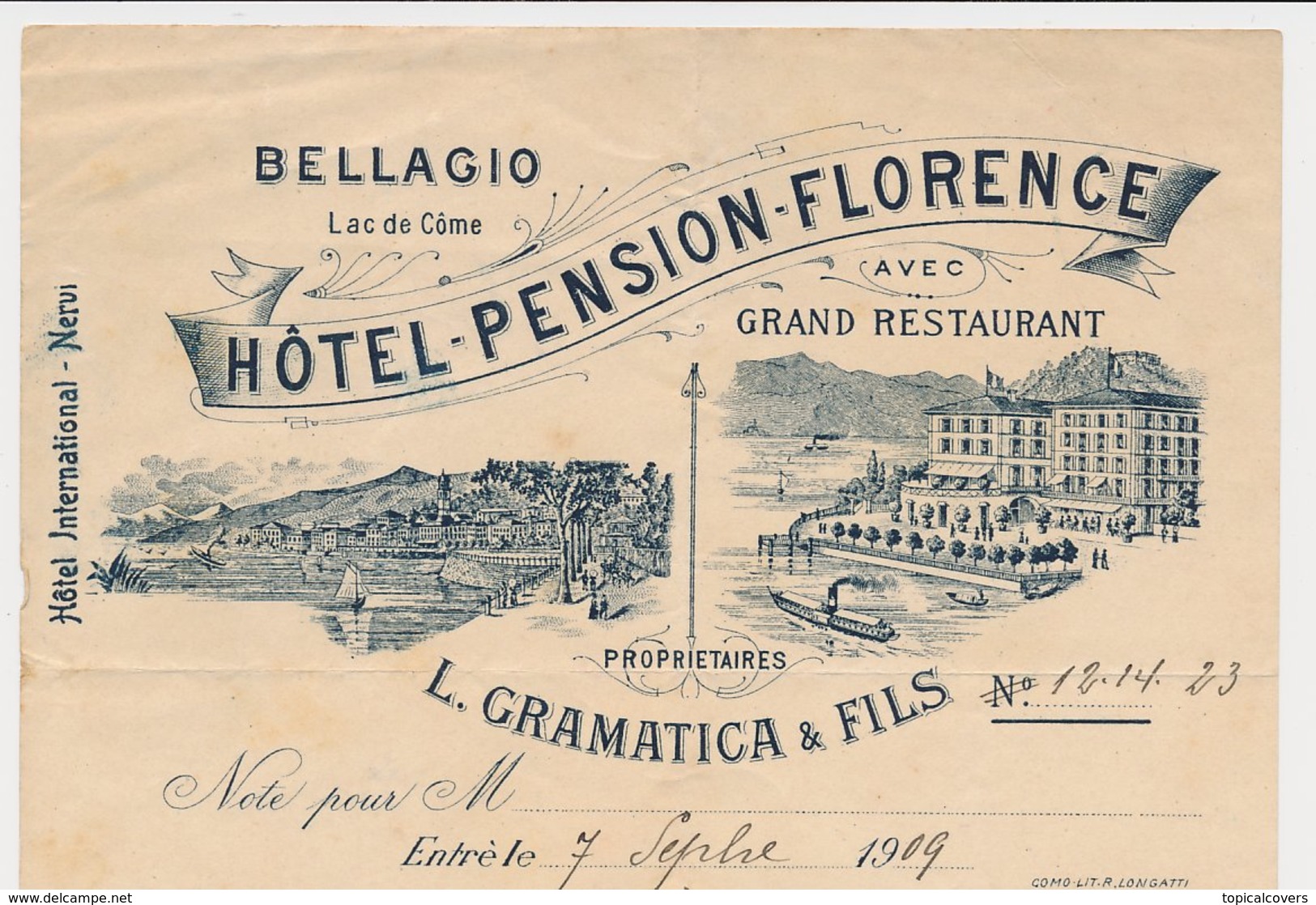 Factuur / Brief Flrence 1909 Hotel Pension Florence - - Italy