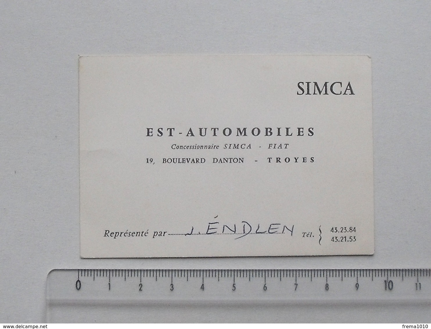 TROYES (10): Publicité Ancienne Carte De Visite EST-AUTOMOBILES Concessionnaire SIMCA Et FIAT - ENDLEN - Publicités