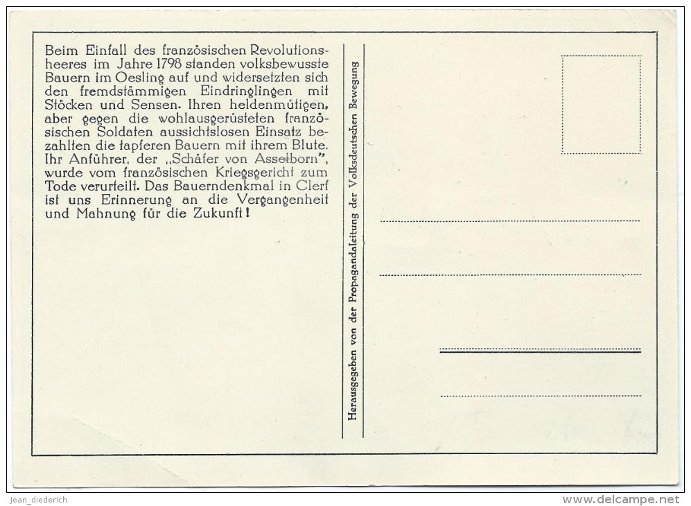 Klerf (Clervaux) - Klöppelkrieg 1798 - Luxemburger Vergeßt Eure Helden Nicht - Volksdeutsche Bewegung Luxemburg (selten) - Clervaux