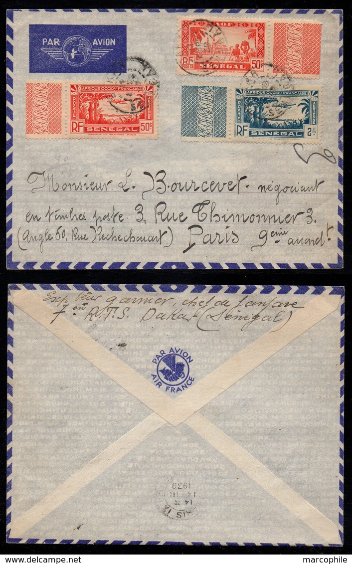 SENEGAL - DAKAR - AIR FRANCE / 1939 LETTRE AVION POUR PARIS (ref LE3075) - Briefe U. Dokumente