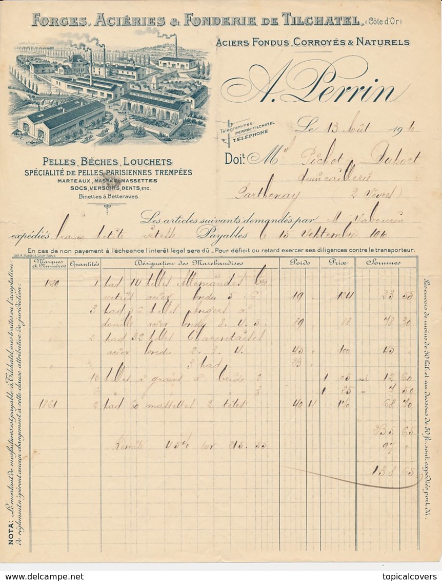 Factuur / Brief Tilchatel 1910 - Forges - Acieries - Fonderie -  Steelworks - Foundry - 1900 – 1949