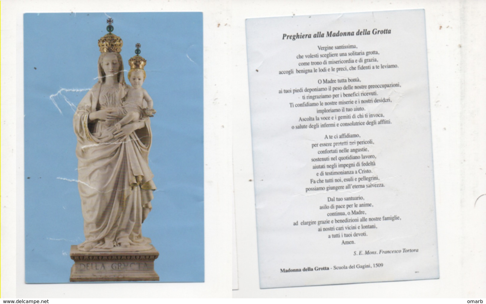 San125 Santino Holy Picture Image Pieuse Madonna Della Grotta Con Preghiera Statua Marmo Statue - Images Religieuses