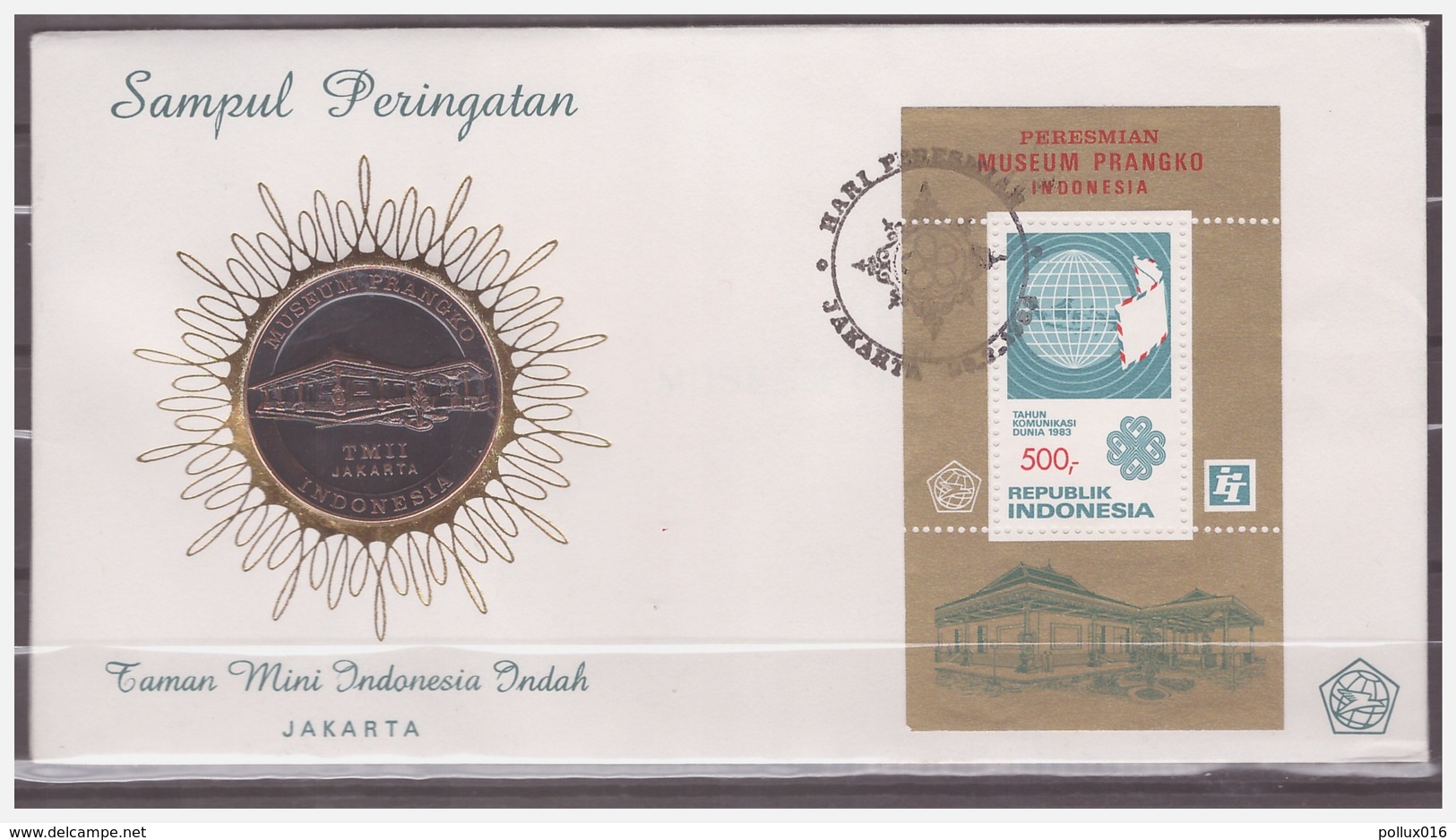 Indonesia 1983 FDC SHP 150a Year Of Telecomminication With Medal - Indonesië