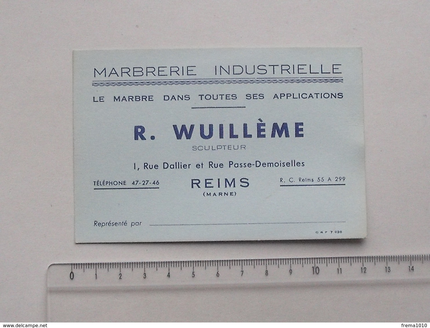 REIMS (51): Publicité Ancienne Carte De Visite MARBRERIE INDUSTRIELLE WUILLEME - Sculpteur Marbre - Rue Dallier - Publicités