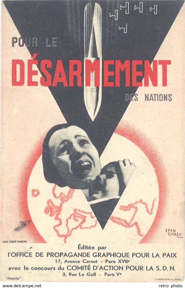 Cpa Pub Pour Le Désarmement Des Nations, Signée Jean Carlu       (PUB) - Pubblicitari